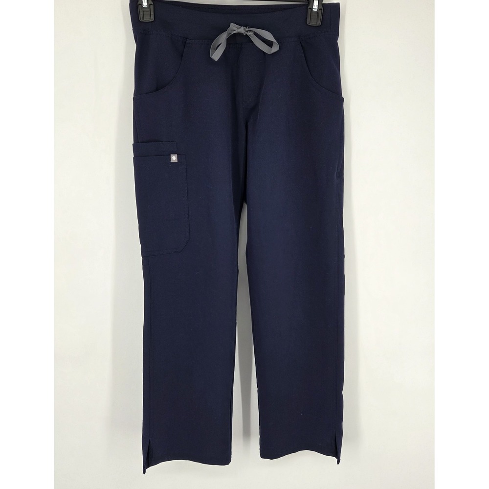 FIGS Kade Cargo Scrub Pants Womens Size Medium Petite Navy Blue Drawstring